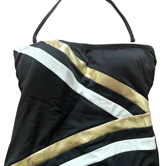 Shape FX SWIM Black/Gold Halter One Piece High Cut Bathing Suit Women Sz 10 NWOT - Picture 3 of 8